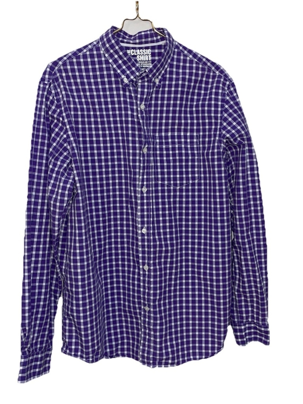 Old Navy Mens Everyday Button Down Shirt Large Purple Plaid Regular Fit